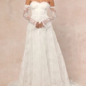 Lulus Maurine White Lace Off-the-shoulder Bustier Maxi Dress - Size M